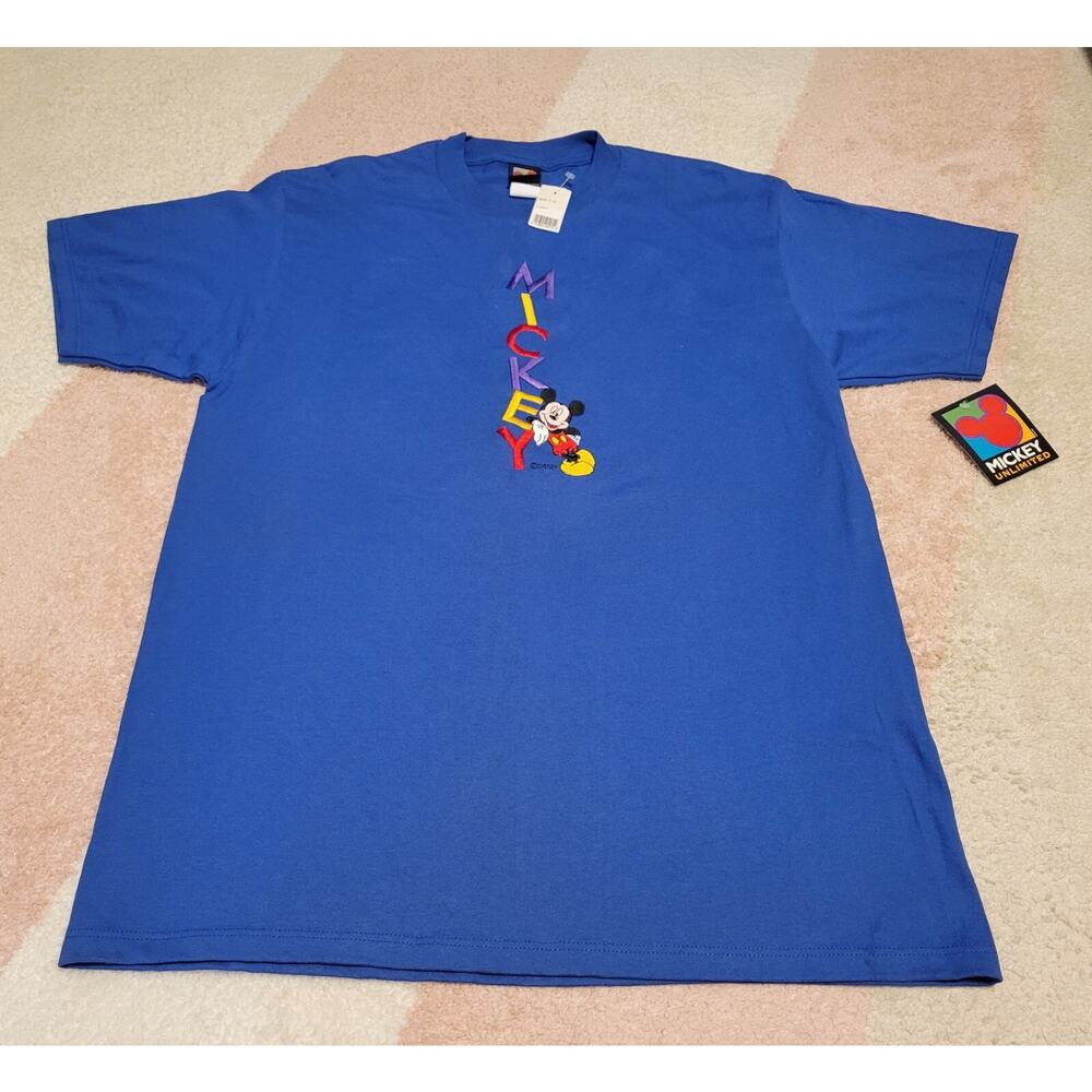 Vintage Velva Sheen Mickey Unlimited Embroidered Blue Mickey Shirt XL *NWT